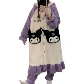 My Melody Fuzzy Pajama Set for Women Soft Plush Robe and Fleece Pants 2 Piece Sleepwear Loungewear Warm House Coat