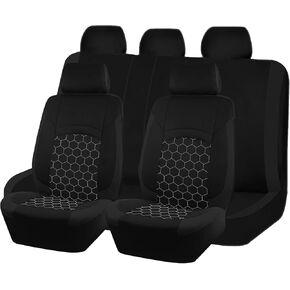 Car Seat Covers Full Set,Embroidery Car Seat Covers,Airbag Compatible,Polyester Fabric Seat Covers for Car,Universal Size Fit for Most Car SUV,Rear Seat Can Split (Black)