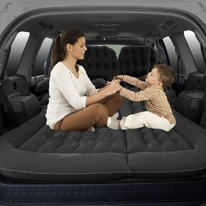 Boiland SUV Air Mattress Thickened and Double-Sided Flocking Travel Mattress,Inflatable Car Mattress with Electric Air Pump and 2 Pillows,Car Sleeping Bed for Home, Outdoor and Travel(Grey)
