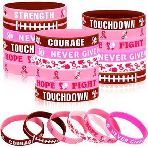 Vinsot 36 Pcs Football Party Silicone Bracelets Breast Cancer Awareness Rubber Wristbands Bracelets Pink Ribbon Breast Cancer Awareness Accessories for Men Women Football Team Breast Party Gifts