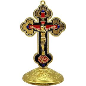 Wjwumha Cross, Catholic Metal Crucifix with Self-adhesive Base for Tabletop Car Christ Church Prayer Home Decor Standing Cross