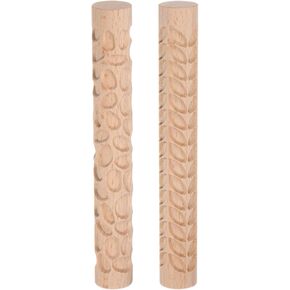 HARFINGTON 2pcs Wood Clay Roller Pebbles + Leaves Pattern Modeling 5.9 Inch Beech Wood Hand Rollers Wooden Pottery Tools Wood Grain Texture Rollers for Clay Baking Playdough DIY