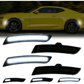 LED Side Marker Lights Compatible with Camaro SS/LS/LT/RS/ZL1, for 6th Gen Camaro 2016 2017 2018 2019 2020 2021 2022 2023 2024 Smoked Lens White LED Front Rear Bumper Fender Marker Lamp, 4PCS