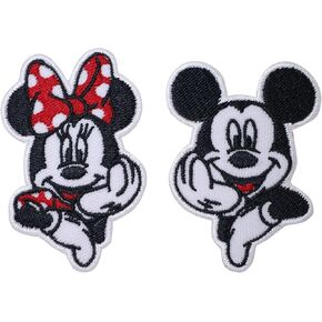 2 Pcs Mickey Minnie Patches Iron on Embroidered Badge Saw On Patch for Jeans, Clothing, Bags, Jackets, Caps, Black