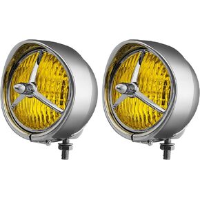FATECIM 4.5" Motorcycle H3 LED Fog Lights Passing Lamps Driving Auxiliary Lights Spotlights + Housing Bucket with Tri Bar Visor for Harley Honda Kawasaki Suzuki Yamaha Cruiser Chopper Bobber Chrome