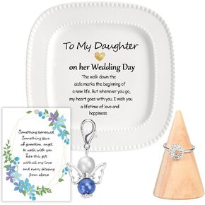 Daughter Wedding Gift from Mom Dad, Something Blue for Bride on Wedding, Mother to Daughter Wedding Gifts, Wedding Gift to Daughter from Mom on Wedding Day, Ceramic Jewelry Tray, Ring Holder Tower