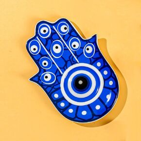 Jewelry Tray, Ring Dish,Decorative White Ceramic Ring Tray for Jewelry, Key Bowl, Friends Sisters Daughter Mother, Evil Eye Hand Jewelry Dish,Hamsa Hand Tray (jewelry tray-Hamsa-01)