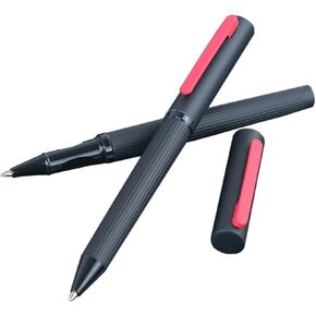 2pcs Gift Box, 1pc Rollerball Pen+1pc Ballpoint Pen, Metal Pen Head Cap Weight, Rubber Plastic Pen Body Grip Comfortable, Luxury Black Tie, Gift Exclusive, Black Ink,Business Use