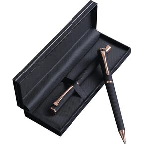 2pcs Gift Box, 1pc Rollerball Pen+1pc Ballpoint Pen, Metal Pen Head Cap Weight, Rubber Plastic Pen Body Grip Comfortable, Luxury Black Tie, Gift Exclusive, Black Ink,Business Use
