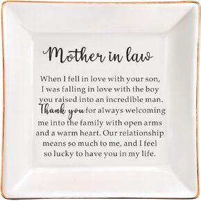 SUNBMO Mother In Law Ceramic Jewelry Dish, Mother's Day Thanksgiving Day Mother In Law Gifts From Daughter