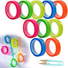 11 pcs Highlighter Tape Transparent Marking Sticker, 0.23inch x 16.4ft Fluorescent Neon Tape with Scissors Colorful Waterproof Self-Stick Notes for Home School Office Reading Taking Notes