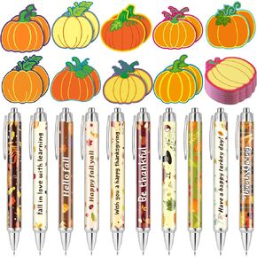 40 Pcs Autumn Pumpkin Sticky Notes and Pens Set, 20 Thanksgiving Pens 20 Pumpkin Self Stick Note Pads Fall Ballpoint Pens for Classroom Activity Autumn Thanksgiving Party Supplies