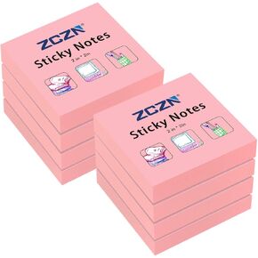 ZCZN Small Sticky Notes, 2in x 2in, 100 Sheets/Pad, 8 Pads/Pack, Pink