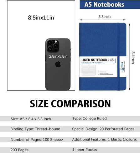 Hardcover Journal Notebooks, 10 Packs A5 Lined Journals Bulk for Writing 200 Pages/100Sheets, 8.4 x 5.8 inch, 10 Colors Classic Ruled Notebook for Work/Travel/College/Note Taking in Saudi Arabia