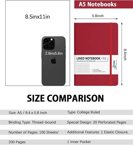 Hardcover Journal Notebooks, 10 Packs A5 Lined Journals Bulk for Writing 200 Pages/100Sheets, 8.4 x 5.8 inch, 10 Colors Classic Ruled Notebook for Work/Travel/College/Note Taking in Saudi Arabia