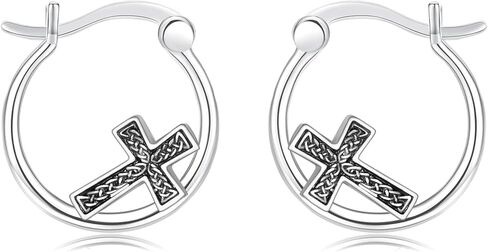 S925 Sterling Silver/Orthodox/Celtic/Anchor/Nail Cross Earrings Hoop Religiou Spiritual Jesus Cross Earrings Halloween Gift for Women Sensitive Ears in Saudi Arabia