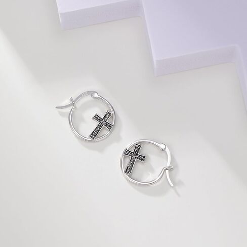 S925 Sterling Silver/Orthodox/Celtic/Anchor/Nail Cross Earrings Hoop Religiou Spiritual Jesus Cross Earrings Halloween Gift for Women Sensitive Ears in Saudi Arabia