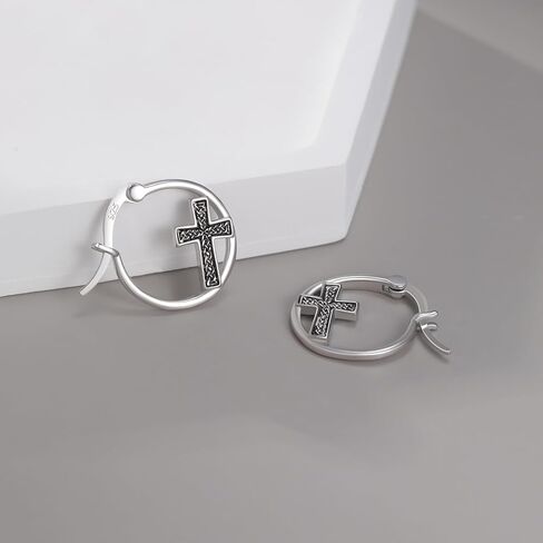 S925 Sterling Silver/Orthodox/Celtic/Anchor/Nail Cross Earrings Hoop Religiou Spiritual Jesus Cross Earrings Halloween Gift for Women Sensitive Ears in Saudi Arabia