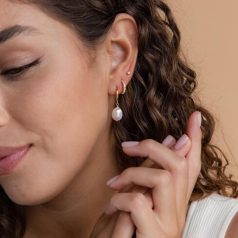 SONNYX 3-4 Pairs Dainty Gold Earrings Set for Women Sensitive Ears -Hypoallergenic 14K Gold Earring Sets for Multiple Piercing- Dangle Huggie Hoop Cartilage Stud Earrings Stacks in Saudi Arabia