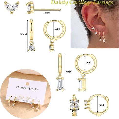 SONNYX 3-4 Pairs Dainty Gold Earrings Set for Women Sensitive Ears -Hypoallergenic 14K Gold Earring Sets for Multiple Piercing- Dangle Huggie Hoop Cartilage Stud Earrings Stacks in Saudi Arabia