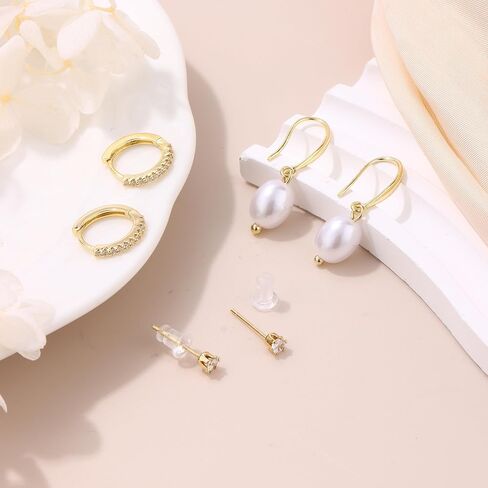 SONNYX 3-4 Pairs Dainty Gold Earrings Set for Women Sensitive Ears -Hypoallergenic 14K Gold Earring Sets for Multiple Piercing- Dangle Huggie Hoop Cartilage Stud Earrings Stacks in Saudi Arabia