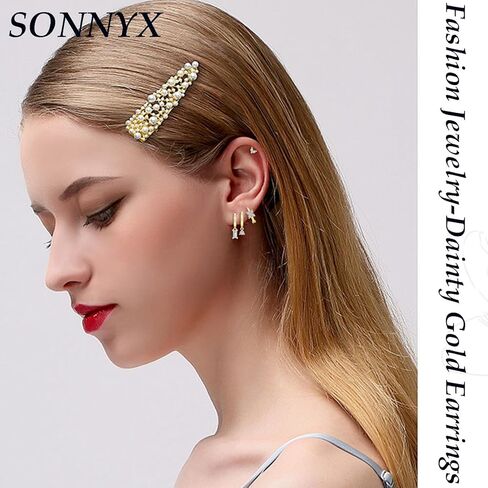 SONNYX 3-4 Pairs Dainty Gold Earrings Set for Women Sensitive Ears -Hypoallergenic 14K Gold Earring Sets for Multiple Piercing- Dangle Huggie Hoop Cartilage Stud Earrings Stacks in Saudi Arabia