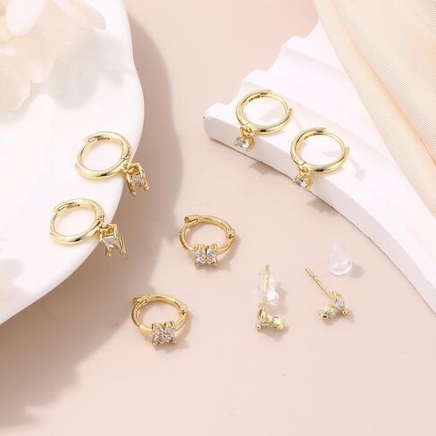 SONNYX 3-4 Pairs Dainty Gold Earrings Set for Women Sensitive Ears -Hypoallergenic 14K Gold Earring Sets for Multiple Piercing- Dangle Huggie Hoop Cartilage Stud Earrings Stacks in Saudi Arabia