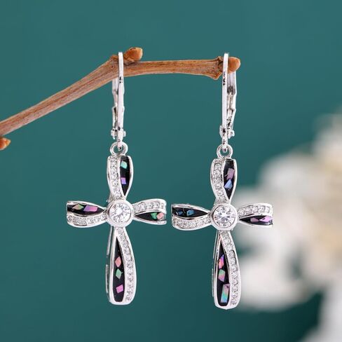 Cross Earrings for Women Abalone Shell Twist/Black Cross Dangle Drop Earrings for Women in Kuwait