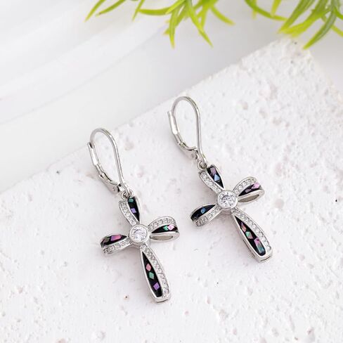 Cross Earrings for Women Abalone Shell Twist/Black Cross Dangle Drop Earrings for Women in Kuwait