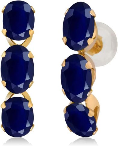 Gem Stone King 3.30 Cttw 14K Yellow Gold Blue Sapphire Hoop Earrings | Gemstone Birthstone | Gemstone Birthstone | Oval 6X4MM | Gold Earrings For Women in Saudi Arabia