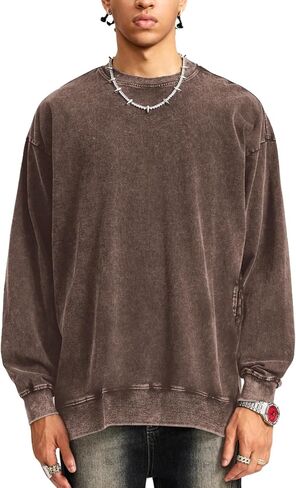 المتضخم عادي Crewneck بلوزات الرجال لا هود فضفاض فارغة الشارع الشهير خمر الجرونج قمصان ثقيلة كنزة صوفية قطنية/بلوزة قطنية in Kuwait