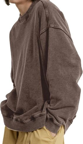 المتضخم عادي Crewneck بلوزات الرجال لا هود فضفاض فارغة الشارع الشهير خمر الجرونج قمصان ثقيلة كنزة صوفية قطنية/بلوزة قطنية in Kuwait