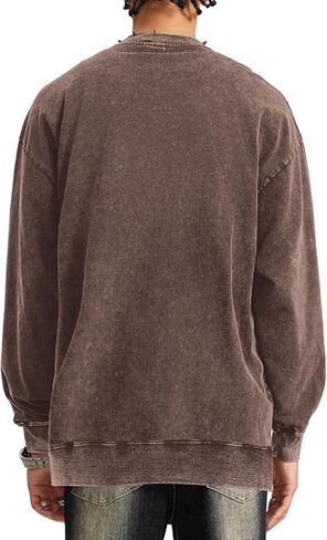 المتضخم عادي Crewneck بلوزات الرجال لا هود فضفاض فارغة الشارع الشهير خمر الجرونج قمصان ثقيلة كنزة صوفية قطنية/بلوزة قطنية in Kuwait