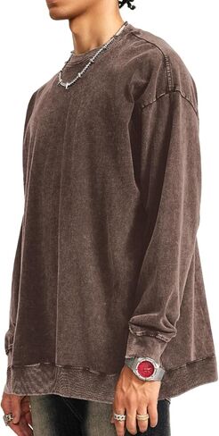 المتضخم عادي Crewneck بلوزات الرجال لا هود فضفاض فارغة الشارع الشهير خمر الجرونج قمصان ثقيلة كنزة صوفية قطنية/بلوزة قطنية in Kuwait