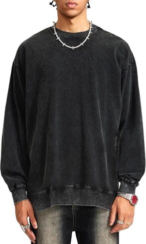 المتضخم عادي Crewneck بلوزات الرجال لا هود فضفاض فارغة الشارع الشهير خمر الجرونج قمصان ثقيلة كنزة صوفية قطنية/بلوزة قطنية in Saudi Arabia