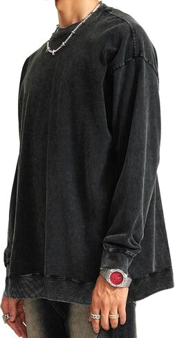المتضخم عادي Crewneck بلوزات الرجال لا هود فضفاض فارغة الشارع الشهير خمر الجرونج قمصان ثقيلة كنزة صوفية قطنية/بلوزة قطنية in Saudi Arabia