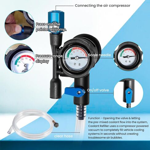 75260 مجموعة تعبئة سائل التبريد مجموعة إعادة تعبئة نظام التبريد تناسب جميع مجموعة إعادة تعبئة سائل التبريد للمحول المخروطي مع جهاز اختبار تسرب الفراغ لمنع قفل الهواء in Kuwait