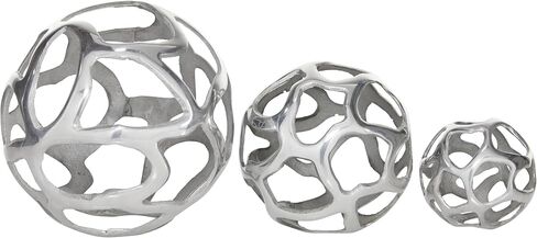 Deco 79 Aluminum Metal Geometric Decorative Sculpture Home Decor Statues, Set of 3 Accent Figurines 8", 6", 4"W, Silver in Saudi Arabia