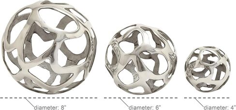 Deco 79 Aluminum Metal Geometric Decorative Sculpture Home Decor Statues, Set of 3 Accent Figurines 8", 6", 4"W, Silver in Saudi Arabia