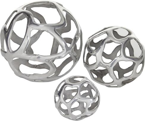 Deco 79 Aluminum Metal Geometric Decorative Sculpture Home Decor Statues, Set of 3 Accent Figurines 8", 6", 4"W, Silver in Saudi Arabia