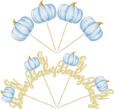 Gyufise 24Pcs Pumpkin Oh Baby Cupcake Toppers Blue Fall Pumpkin Cupcake Picks Baby Shower Cake Decorations Pumpkin Themed Baby Shower Birthday Thanksgiving Halloween Party Cake Decorations Supplies in Saudi Arabia