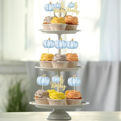 Gyufise 24Pcs Pumpkin Oh Baby Cupcake Toppers Blue Fall Pumpkin Cupcake Picks Baby Shower Cake Decorations Pumpkin Themed Baby Shower Birthday Thanksgiving Halloween Party Cake Decorations Supplies in Saudi Arabia