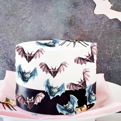 Ercadio 40Pcs Edible Wafer Paper Halloween Bats Cupcake Toppers Edible Bats Cake Picks Halloween Horror Bats Cupcake Decors for Halloween Theme Baby Shower Party Cake Decoration in Kuwait