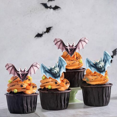 Ercadio 40Pcs Edible Wafer Paper Halloween Bats Cupcake Toppers Edible Bats Cake Picks Halloween Horror Bats Cupcake Decors for Halloween Theme Baby Shower Party Cake Decoration in Kuwait