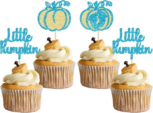 Gyufise 24Pcs Pumpkin Oh Baby Cupcake Toppers Blue Fall Pumpkin Cupcake Picks Baby Shower Cake Decorations Pumpkin Themed Baby Shower Birthday Thanksgiving Halloween Party Cake Decorations Supplies in Saudi Arabia