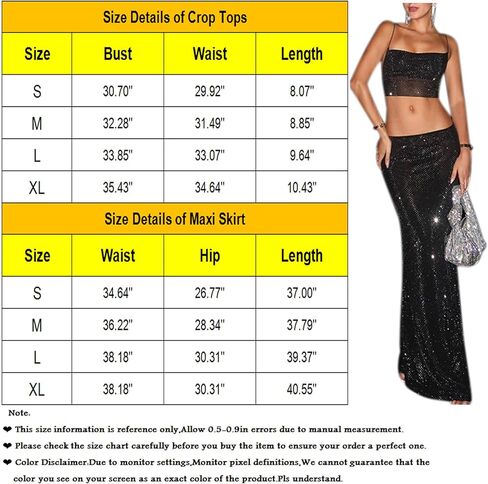 RARITYUS Women's 2 Piece Outfits Sparkle Rhinestone Lace Up Crop Top Bodycon Maxi Skirt Set Cocktail Party Club Dress in Saudi Arabia