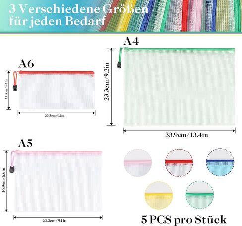 21Pcs Mesh Zipper Pouch Bags,A4/A5/A6 Plastic Wallets File Bags,Waterproof Mesh Zipper Pouch Document Bag,Thicken Document Wallets with Zipper,6 Colors Zip Lock Bags for School,Home,Office and Travel in Saudi Arabia
