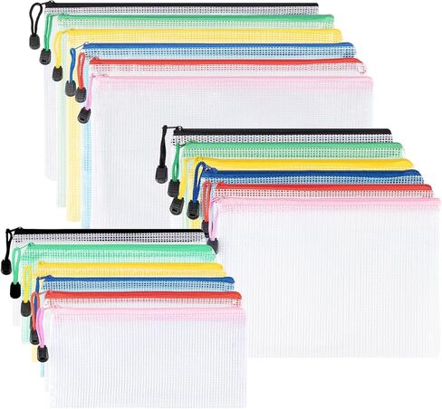 21Pcs Mesh Zipper Pouch Bags,A4/A5/A6 Plastic Wallets File Bags,Waterproof Mesh Zipper Pouch Document Bag,Thicken Document Wallets with Zipper,6 Colors Zip Lock Bags for School,Home,Office and Travel in Saudi Arabia