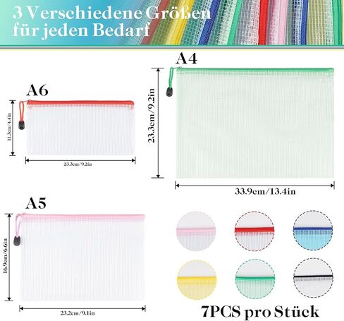 21Pcs Mesh Zipper Pouch Bags,A4/A5/A6 Plastic Wallets File Bags,Waterproof Mesh Zipper Pouch Document Bag,Thicken Document Wallets with Zipper,6 Colors Zip Lock Bags for School,Home,Office and Travel in Saudi Arabia