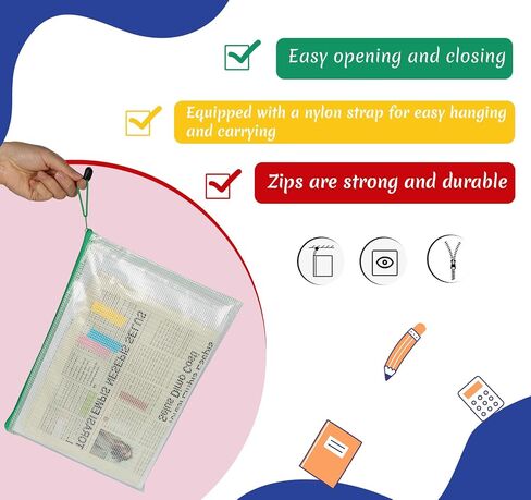 21Pcs Mesh Zipper Pouch Bags,A4/A5/A6 Plastic Wallets File Bags,Waterproof Mesh Zipper Pouch Document Bag,Thicken Document Wallets with Zipper,6 Colors Zip Lock Bags for School,Home,Office and Travel in Saudi Arabia